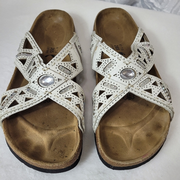 BETULA By Birkenstock Rhinestone Jewel Embellished Leather White Sandals S 10 - Picture 2 of 10